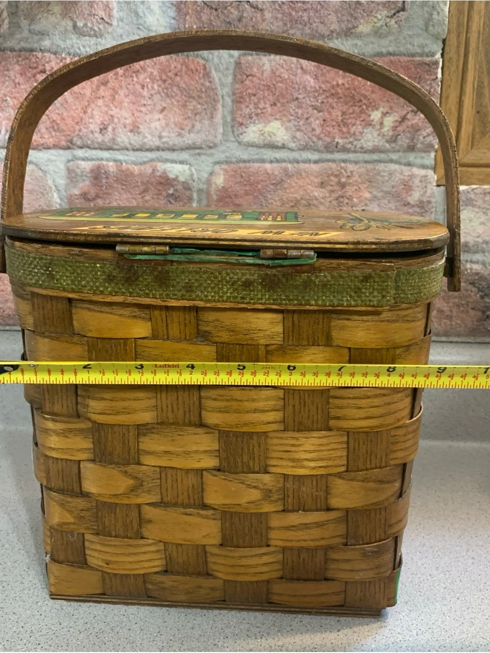 New Orleans Wicker Basket with Painted Streetcar Design - Brown & Green signed